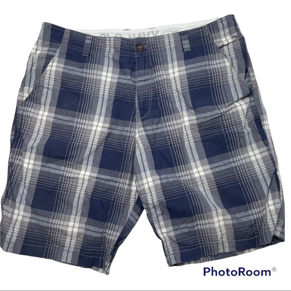 Old Navy Men's Plaid Shorts Loose Khakis Flat Front 36